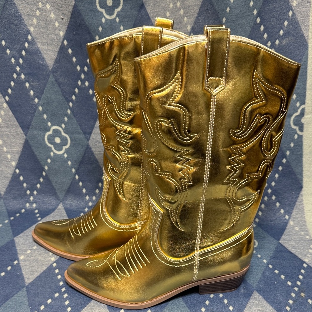 Metallic Gold Western Cowboy Boots - Women’s Combat & Moto Style